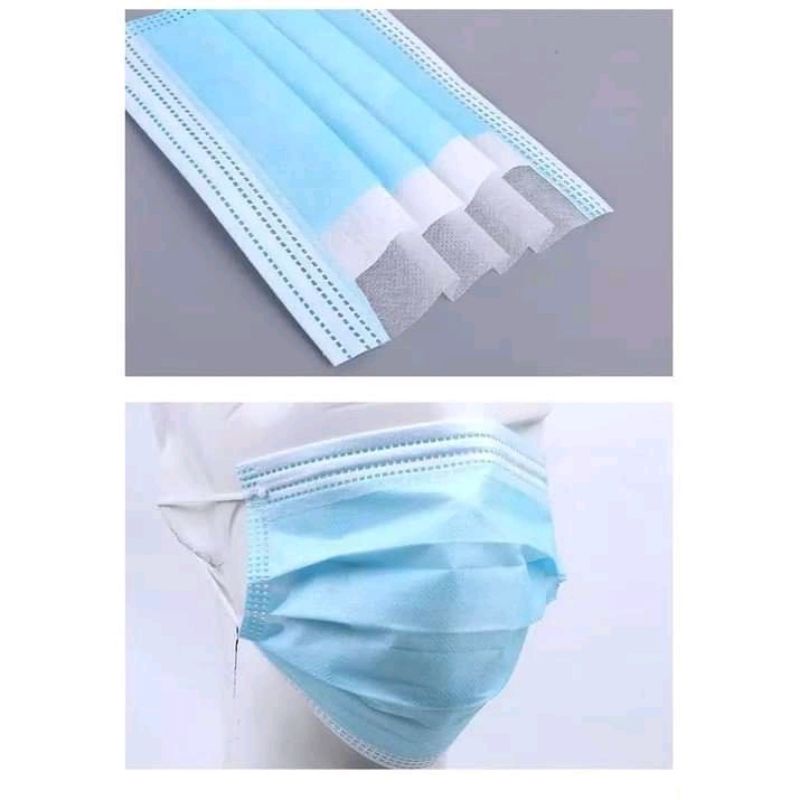 Masker earloop 3 Ply anti Virus 1 box isi 50 Pcs Kemenkes warna blue biru