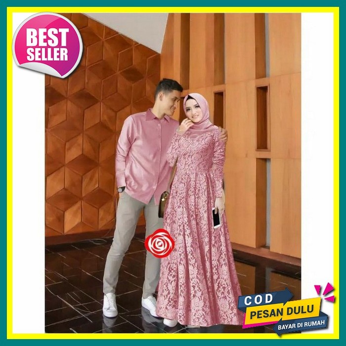 Gamis Baju Couple Pasangan Sarimbit Keluarga Muslim Lebaran Kondangan Terbaru 2021 Cp 089 Brown Baju