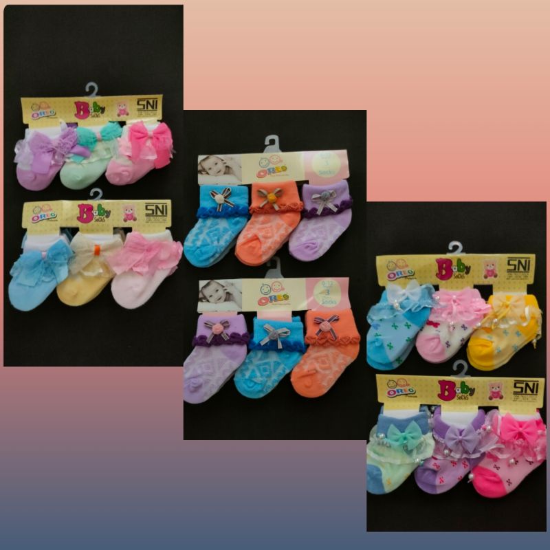 Kaos Kaki Renda Bayi 0-3 Bulan Isi 3 Psg / Kaos Kaki Bayi Renda / Baby Girl Socks