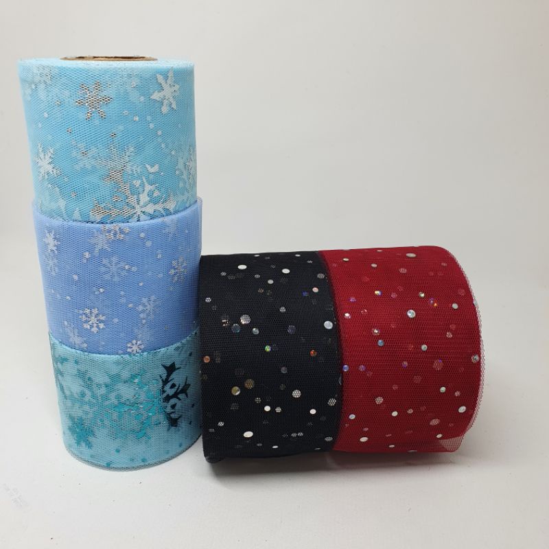 

PITA NATAL BAHAN TULLE MOTIF GLITTER DAN SNOWFLAKE
