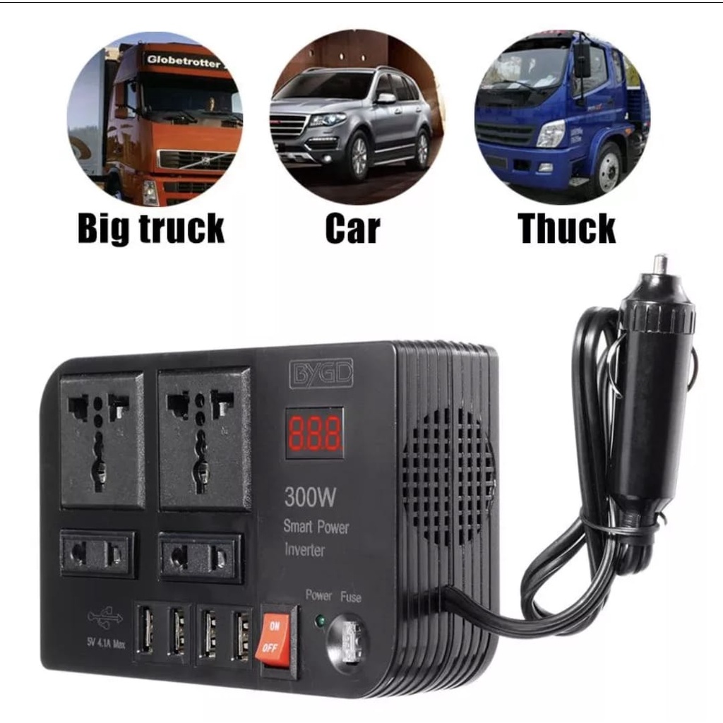 Inverter Mobil 300watt Car Power Lighter 4 soket power &amp; 4 usb 4.1A