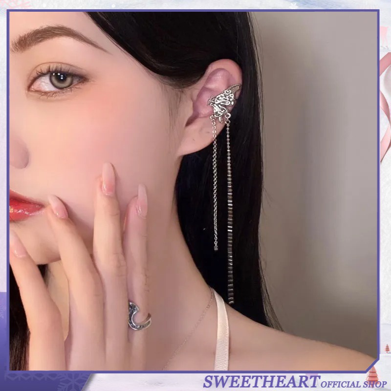 Anting Klip Tulang Telinga Model Sayap Kupu-Kupu Rumbai Gaya Korea