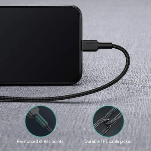 AUKEY CB-CL2- Braided Nylon USB-C to Lightning Cable - 2M