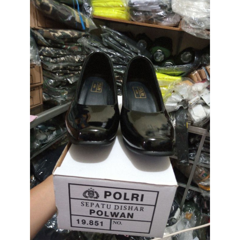 Sepatu PDH Wanita Polwan Secwan Jatah POLRI Kulit Asli Kilap Hak 5 cm