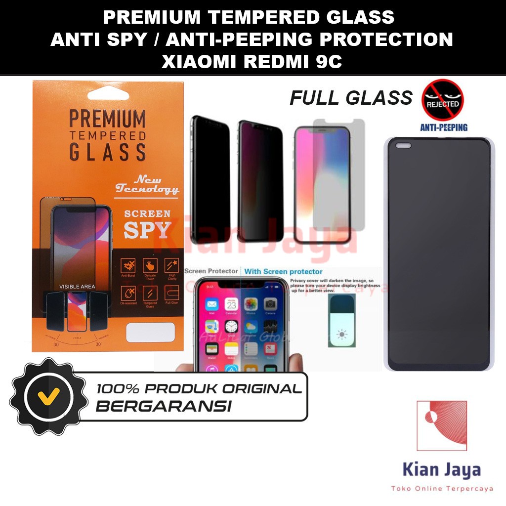 Tempered Glass Xiaomi Redmi 9C Anti Spy Privacy Peep Screen Protector Full Glass Antispy Anti Gores Kaca