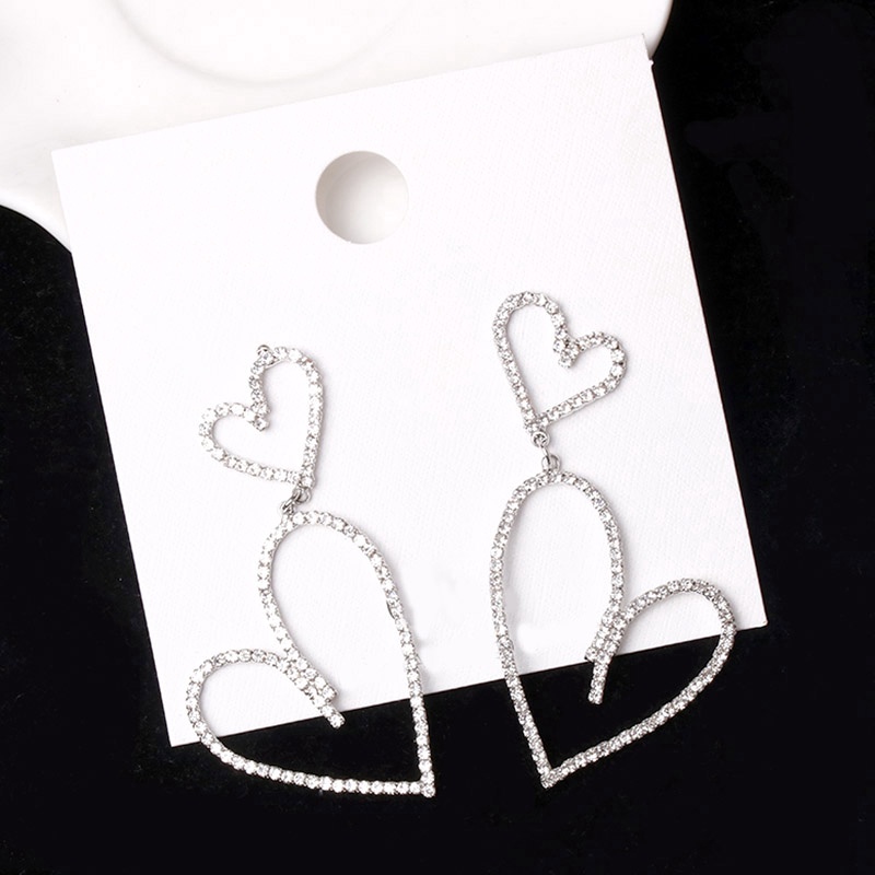 Anting Panjang Desain Hati Besar Bahan 925 Silver Needle Untuk Wanita