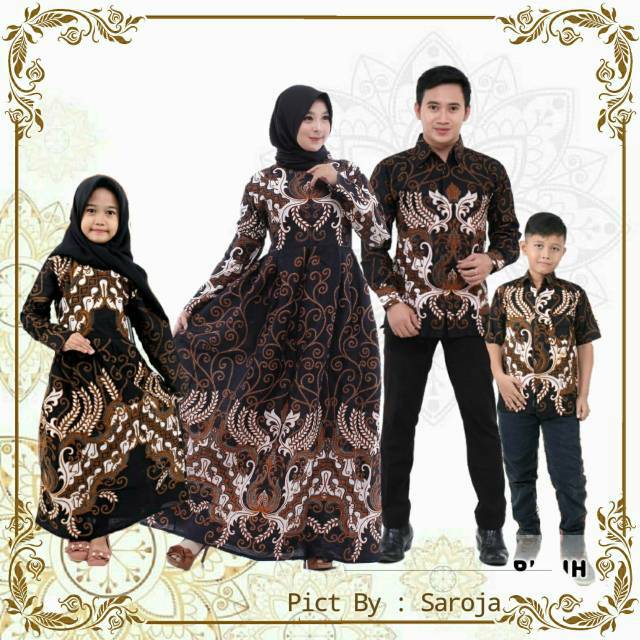 Saroja (072) Couple Keluarga Batik Gamis Batik Katun Premium Motif Mahkota Coklat