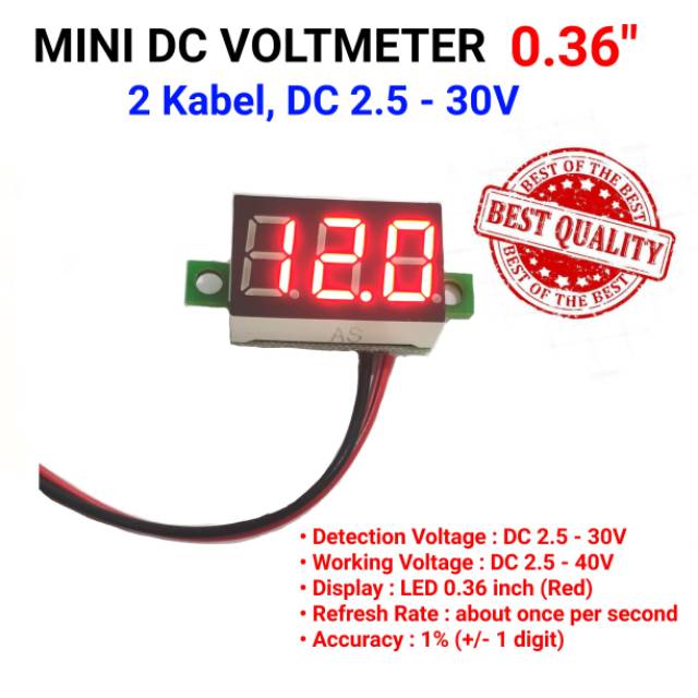Volt Meter    Digital Mini DC 4.5V - 30V Tanpa Frame 2 Kabel