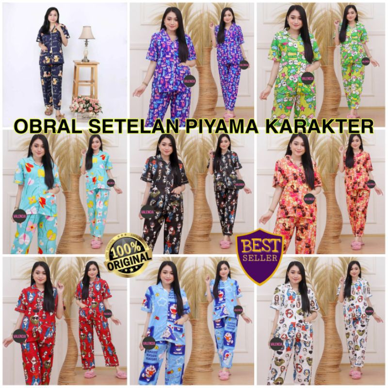 Setelan Baju Tidur Wanita | Setelan Piyama Wanita Motif Karakter Cantik ( Baju + Celana Panjang )