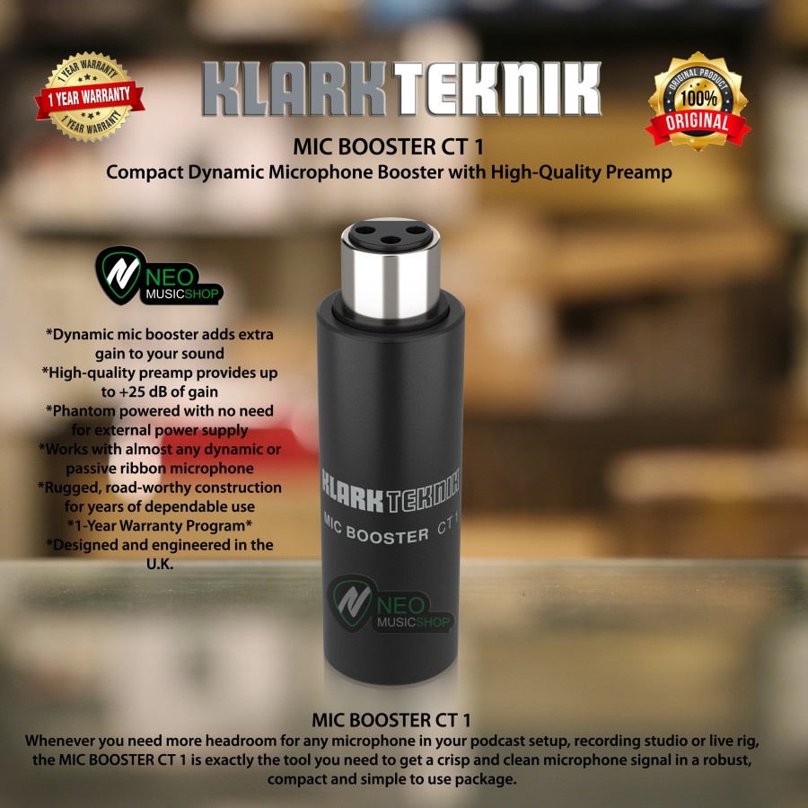 Klark Teknik MIC BOOSTER CT1 Microphone Booster w High-Quality Preamp