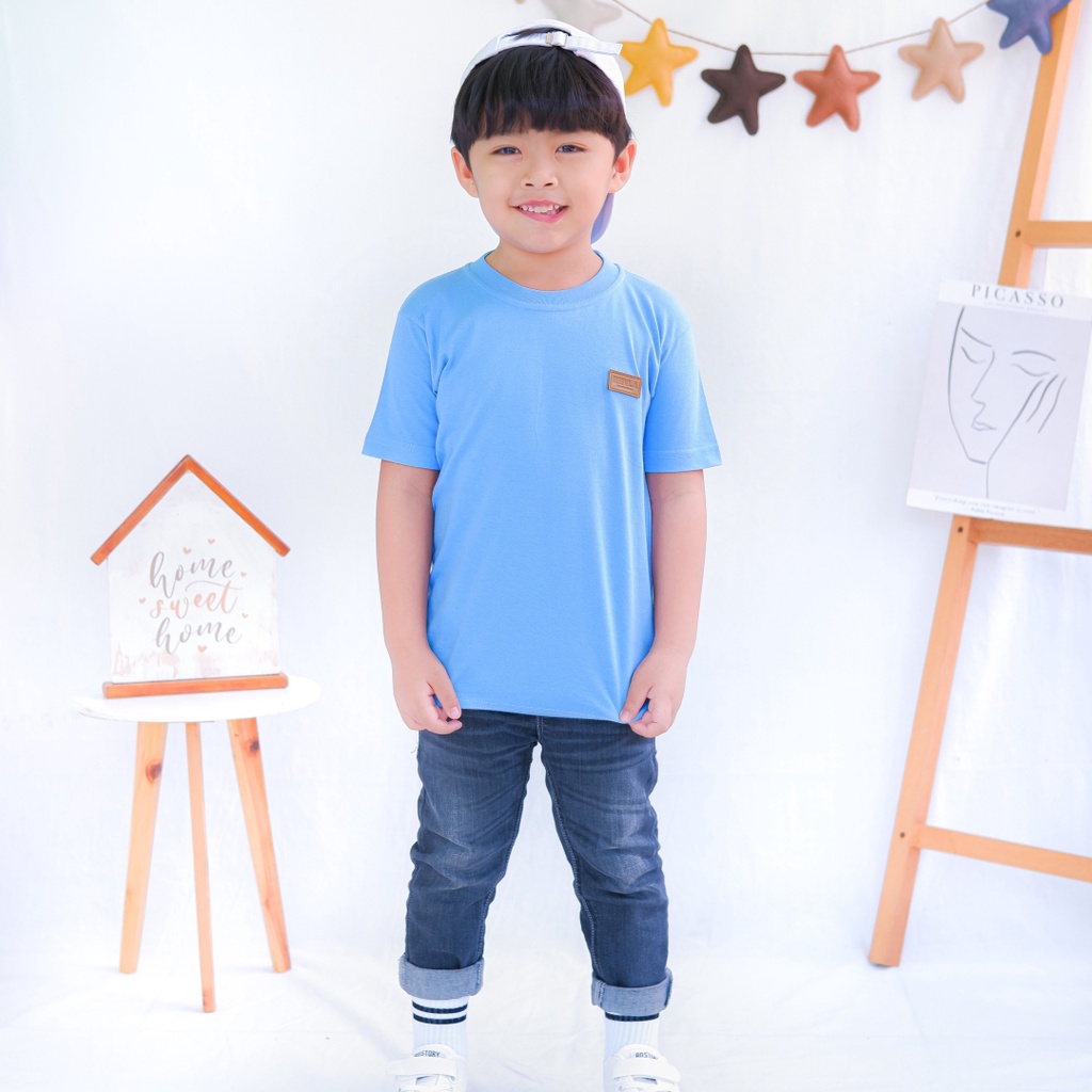 Kaos Polos Anak Laki Laki Perempuan Branded Premium Original | Mevla Kids - Kenzi Dusty Blue