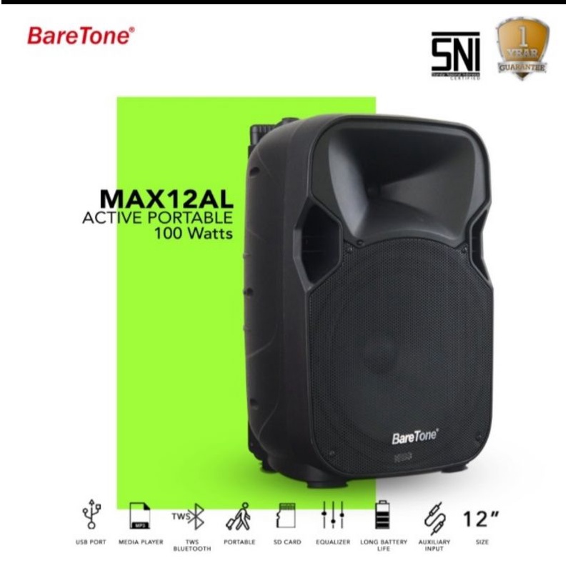 SPEAKER PORTABLE AKTIF WIRELESS MEETING BARETONE 12 INCH MAX 12AL BLUETOOTH ORIGINAL