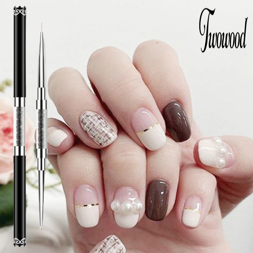 Brush Pen Nail Art UV Gel Ukuran 9mm 11mm Gagang Berlian Imitasi Kepala Ganda Untuk Manicure