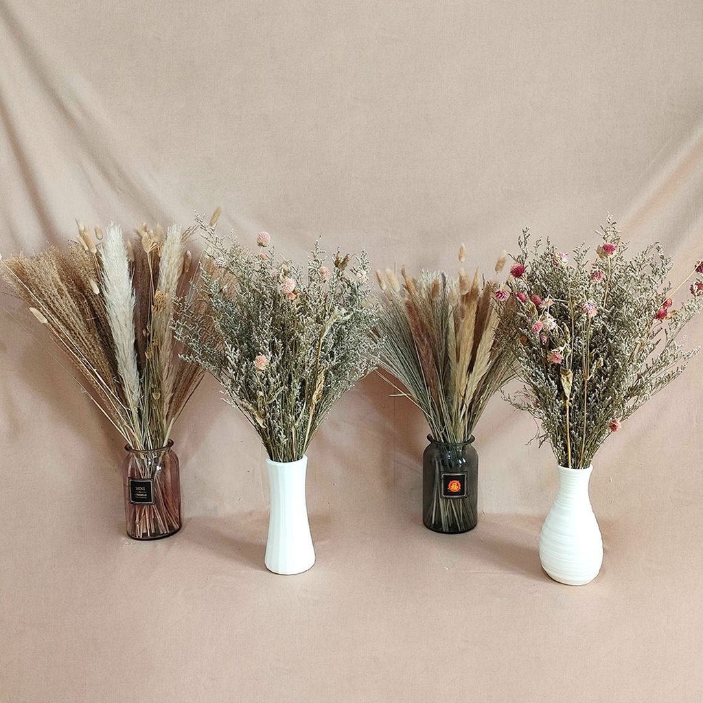 Dried Flower Bali Style Pampas Bundle Lagurus Wheat Oat Pampas Grass Bunga Kering Asli Dekorasi Hias Pajangan