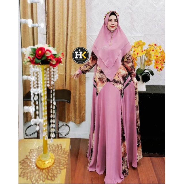 Mayeza Syari Ori HK by darmawan Gamis Premium Ceruty Printing Ld 110cm Pb 142cm bestseller