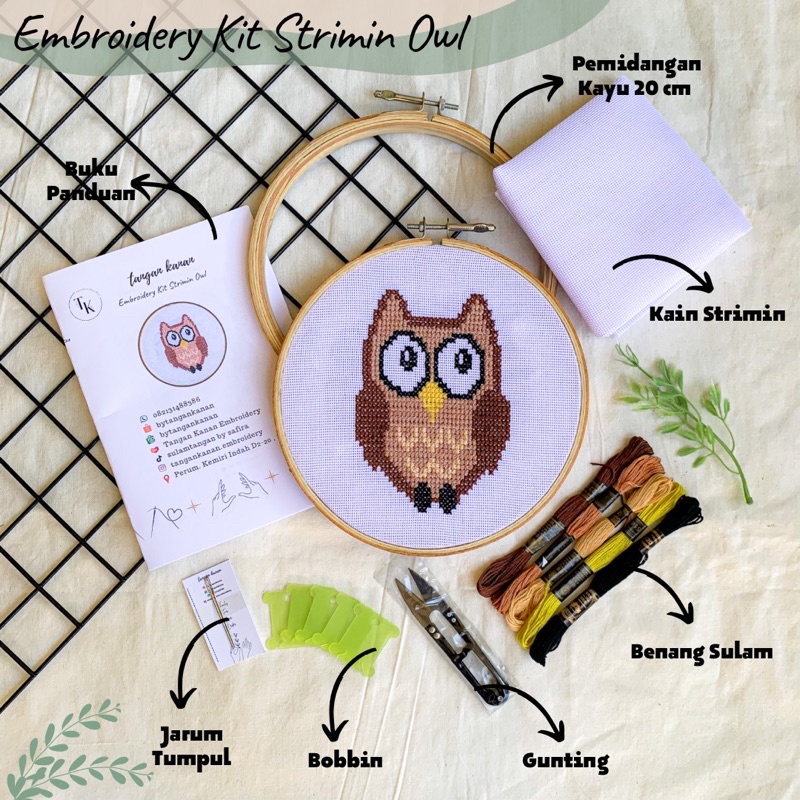 Embroidery Kit Strimin Owl / Paket Sulam Strimin Kristik/ Kerajinan Tangan