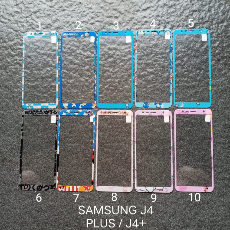 Tempered glass Samsung J4+ J4 PLUS . J4 PRIME ( 2 motif ) motif gambar karakter anti gores kaca