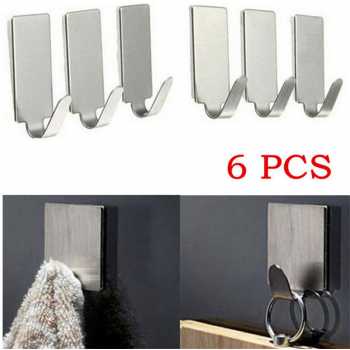 Gantungan Tempel Serba Guna Hook Stainless Steel Adhesive 6 PCS Menempel Kuat Desaian Elegan