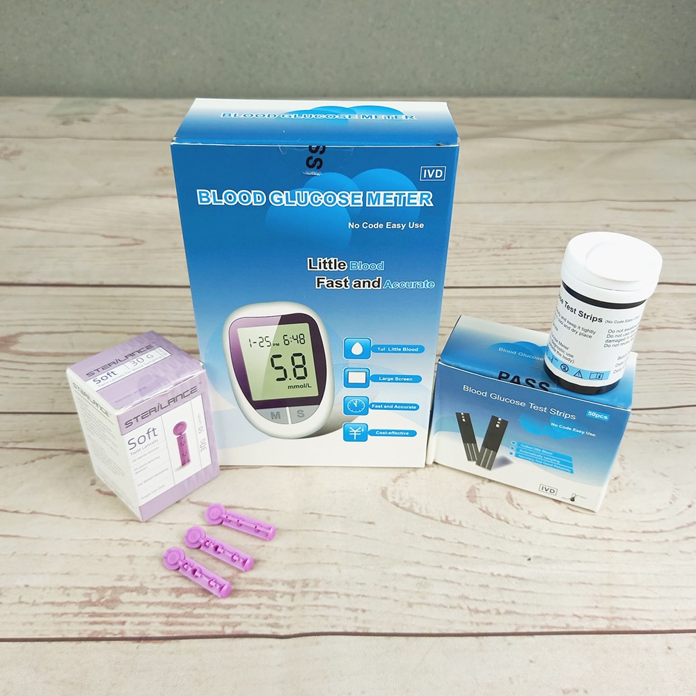 Alat Tes Gula Darah / Alat ukur gula darah / Alat Test Gula Darah/ Tester Gula Darah Glucometer Blood Sugar Kit with 50 Test Strip &amp; Lancets / Diabetes / Diabet