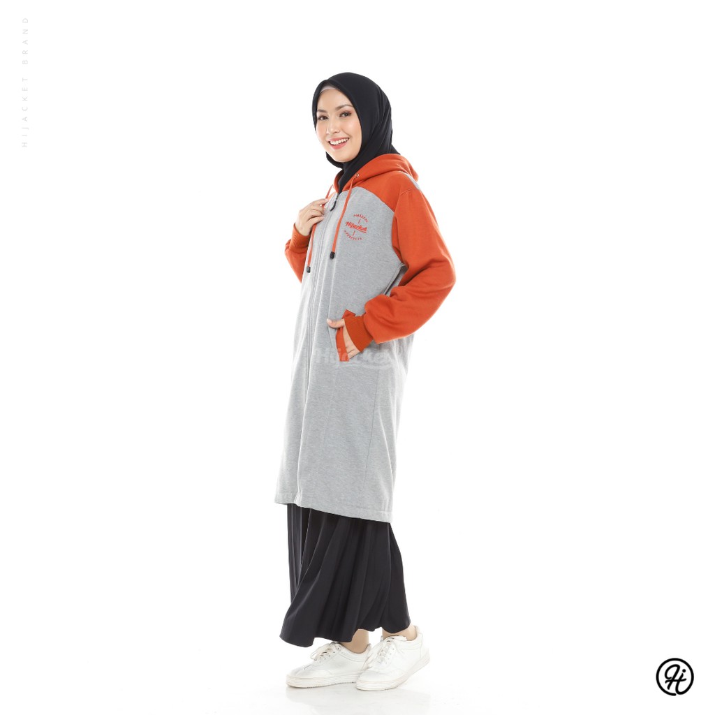 HIJACKET ALICIA| HIJAKET JAKET HIJAB PANJANG WANITA MUSLIMAH SYAR'I-Grey