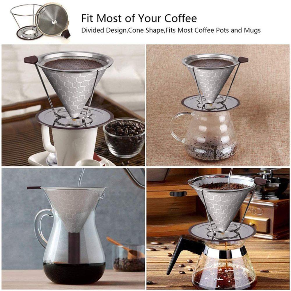 Solighter Pour Over Coffee Dripper Mudah Dibersihkan Kerucut Logam Stainless Steel Tanpa Kertas Slow Drip