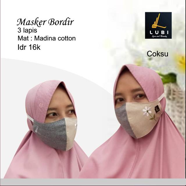 Masker LUBI BORDIR Bunga Cantik 3 Lapis