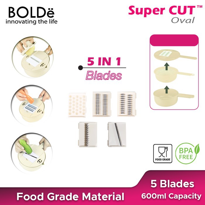 Alat Pemotong Parutan Buah Sayur Sayuran Cutter - Bolde Super Cut Oval 5 IN 1