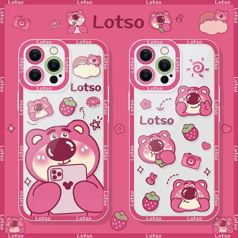 Soft Case Silikon TPU Transparan Motif Beruang Strawberry Untuk iPhone 14 13 12 Mini 11 Pro X XR XS Max SE 6 6S 7 8 Plus