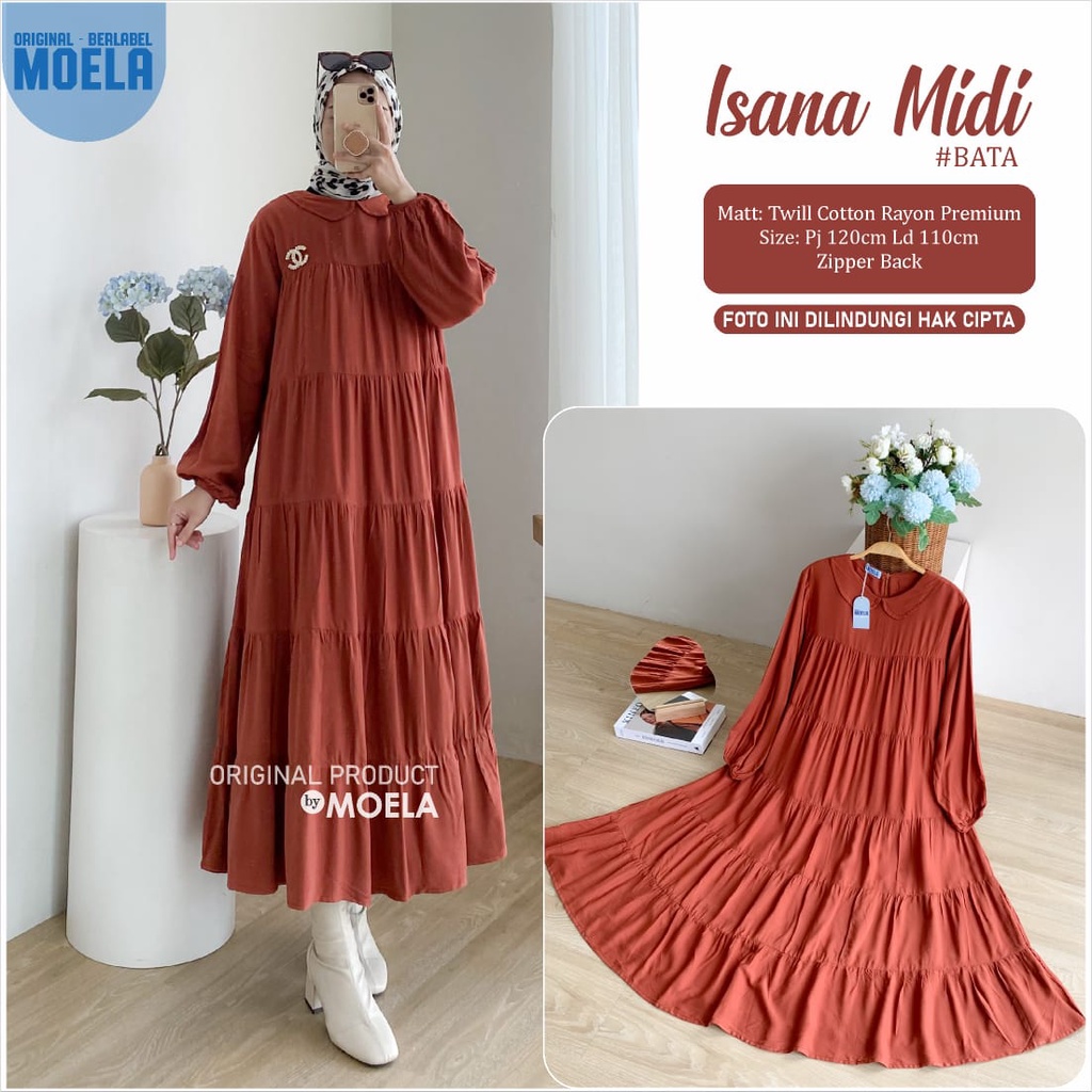 Isana // Mosia // Isaco Midi Dress Moela - Dress Gamis Rempel Murah