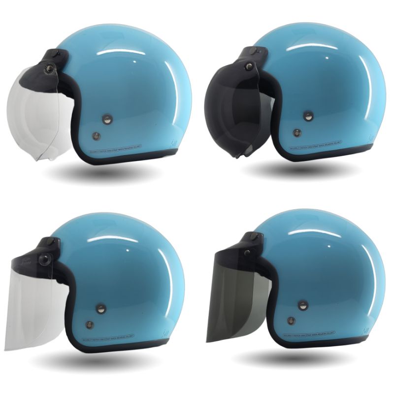 Helm Bogo Dewasa Couple Cewek Cowok Retro Polos Biru Toska Motor SNI