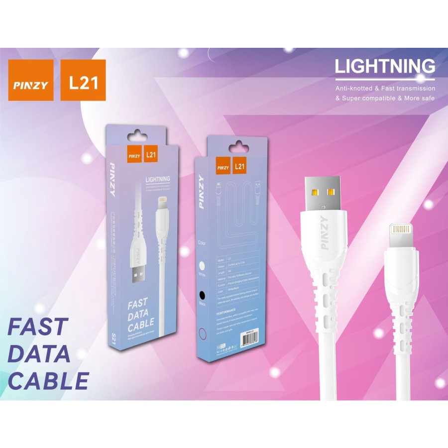 Kabel Data L21 2.4A USB Type Lightning Support Data Transmisi