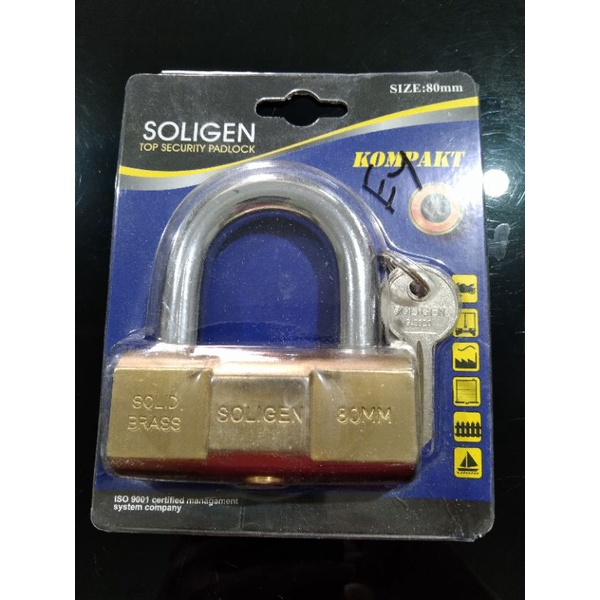 Gembok kuningan besar 80MM SOLIGEN 3kunci komputer