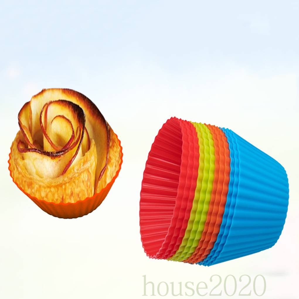 [house2020]12PCS Small Silicone Colorful Round Cupcake Liners Baking Cups Vibrant Muffin Moulds Color Random