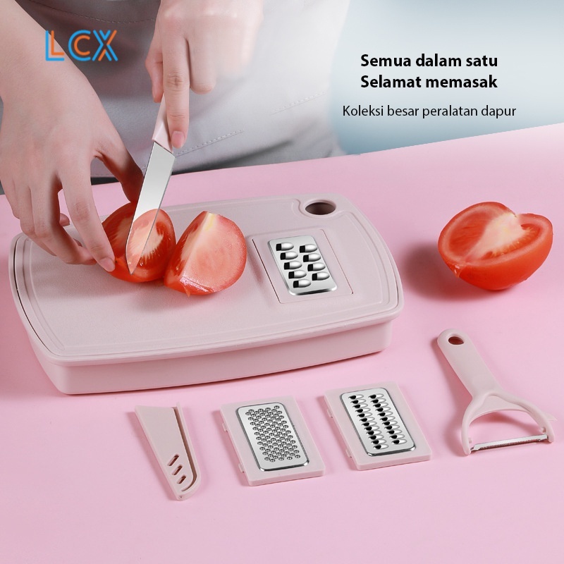 LCX Pisau Set Talenan Lipat Multifungsi 7In1 Multifungsi Pengiris Parutan Chopper Kitchen Serbaguna