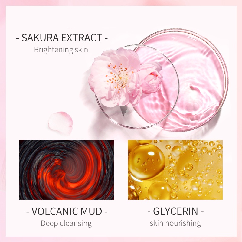 LAIKOU Sakura Brightening Mud Mask Membersihkan Pori-pori Komedo Kontrol Minyak