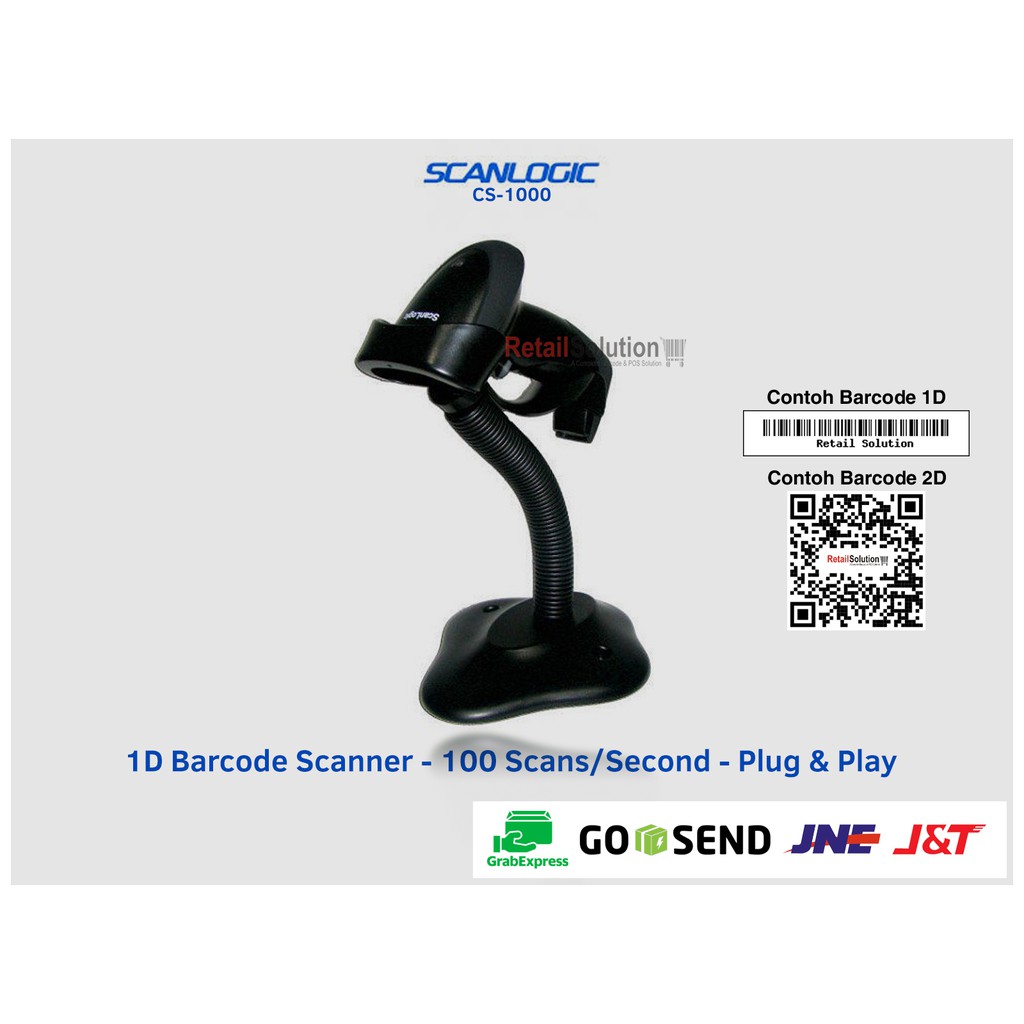 Scanlogic CS-1000 Plus 1D USB Barcode Scanner Laser with Stand