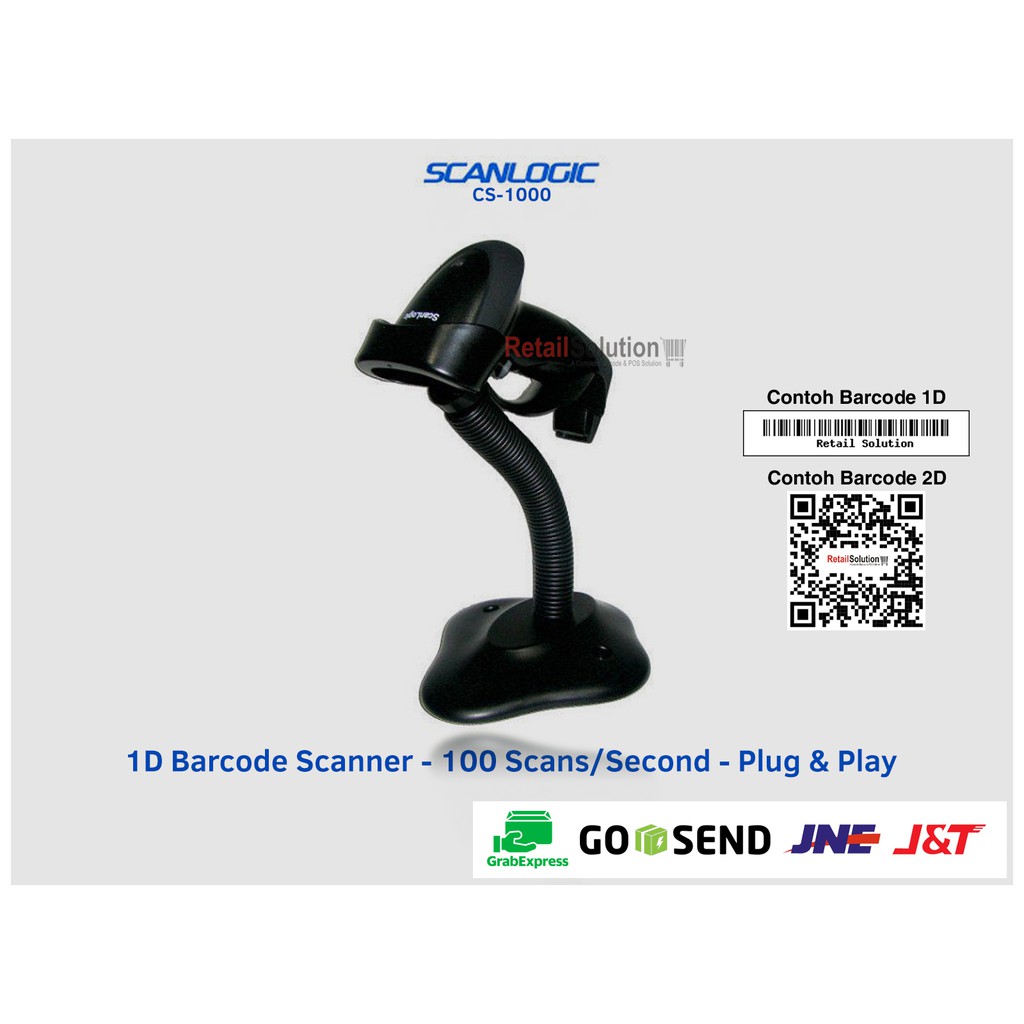 Scanlogic CS-1000 Plus 1D USB Barcode Scanner Laser with Stand