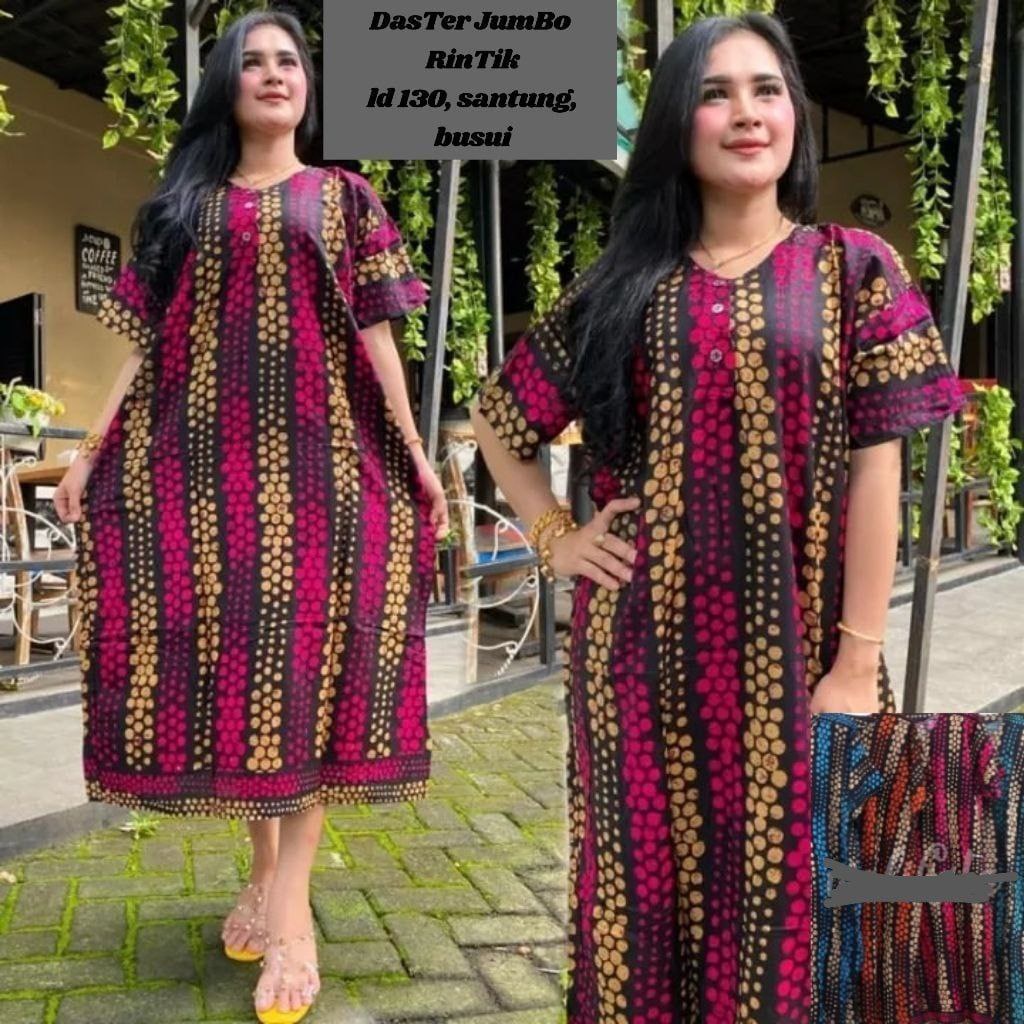 Daster Jumbo LD 120 - Daster Kekinian Busui Friendly Kancing Depan Dada daster ibu bumil baju daster batik wanita daster bali rayon santung premium halus adem nyaman buat harian homedress lengan pendek baju tidur murah Populer