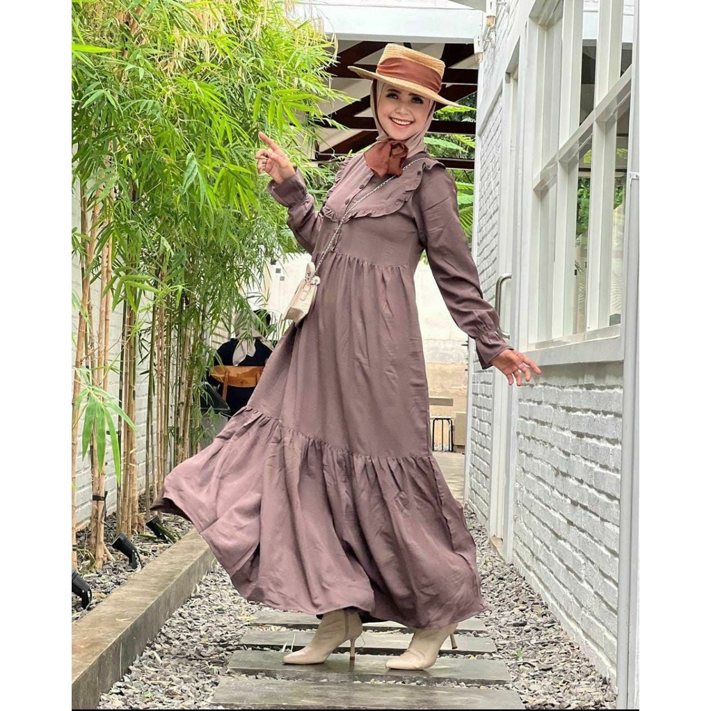 Alaya Gamis Terbaru Wanita Kekinian Midi Dress Rayon Polos Susun LD 110 Fashion Muslim