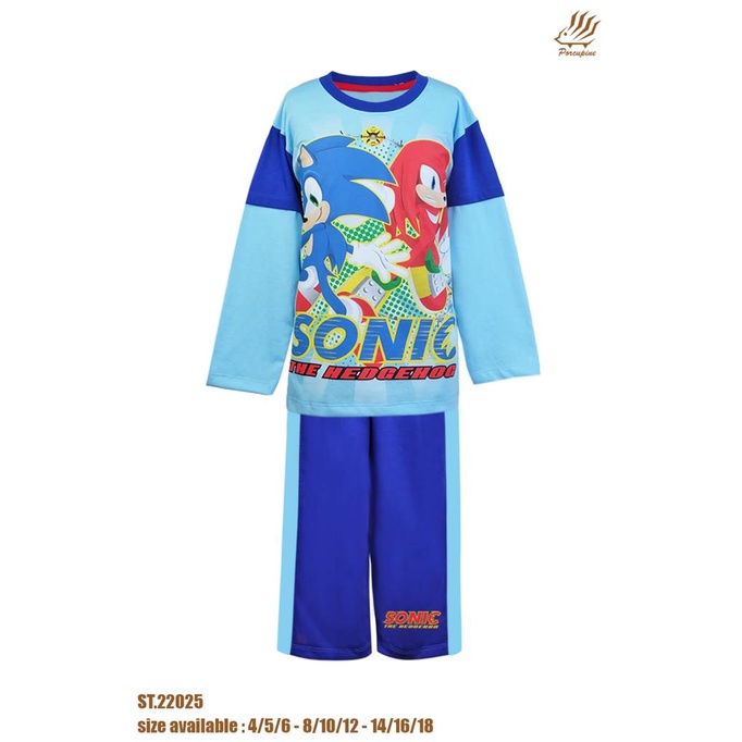 Piyama PP Sonic The Hedgehog Lengan Panjang - Celana Panjang Anak Cowok Porcupine Kaos Baju Tidur Bo