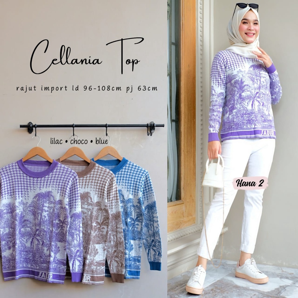CELLANIA TOP BLOUSE RAJUT MOTIF ORI HANA