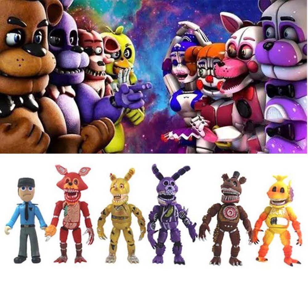 Mxbeauty Lima Malam Di Freddy's FNAF Nightmare PVC Figure Mainan Chica Anime Peripheral Rabbit Freddy Bear Model Kolekte