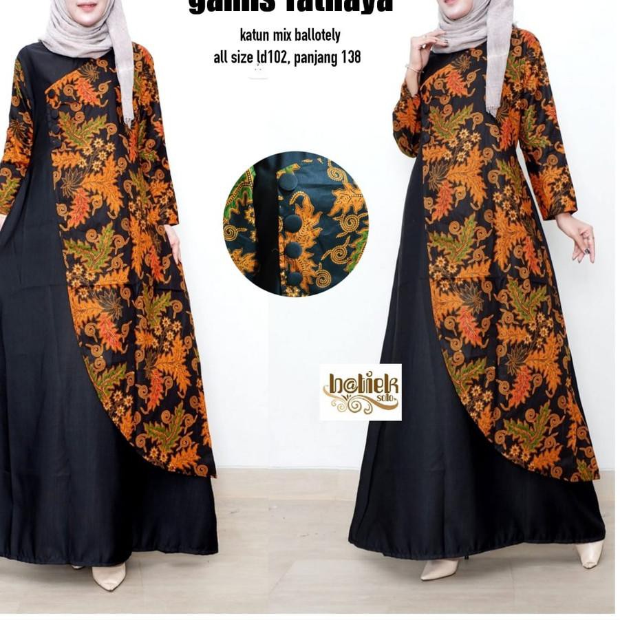 ã„žgamis Fathaya Fashion Wanita Gamis Batik Modern Dress Batik Batik Kombinasi Batik Solo Batiekc Shopee Indonesia