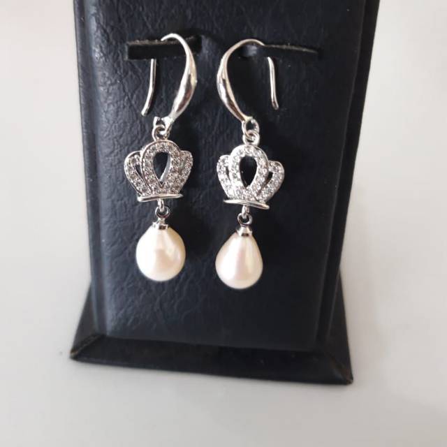 Anting mutiara air tawar lombok asli rangka silver