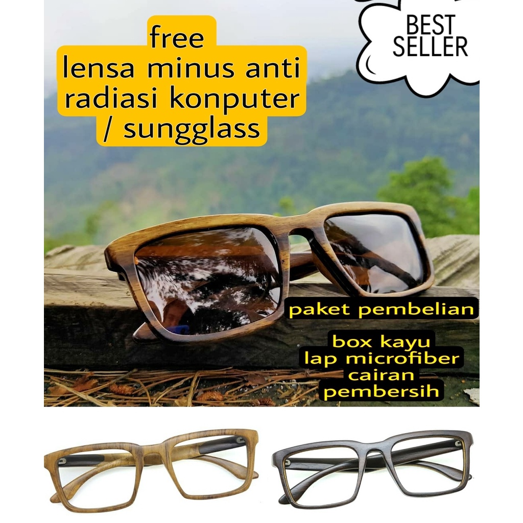 Kacamata hitam dari kayu kacamata fashion kacamata anti radiasi minus pria wanita
