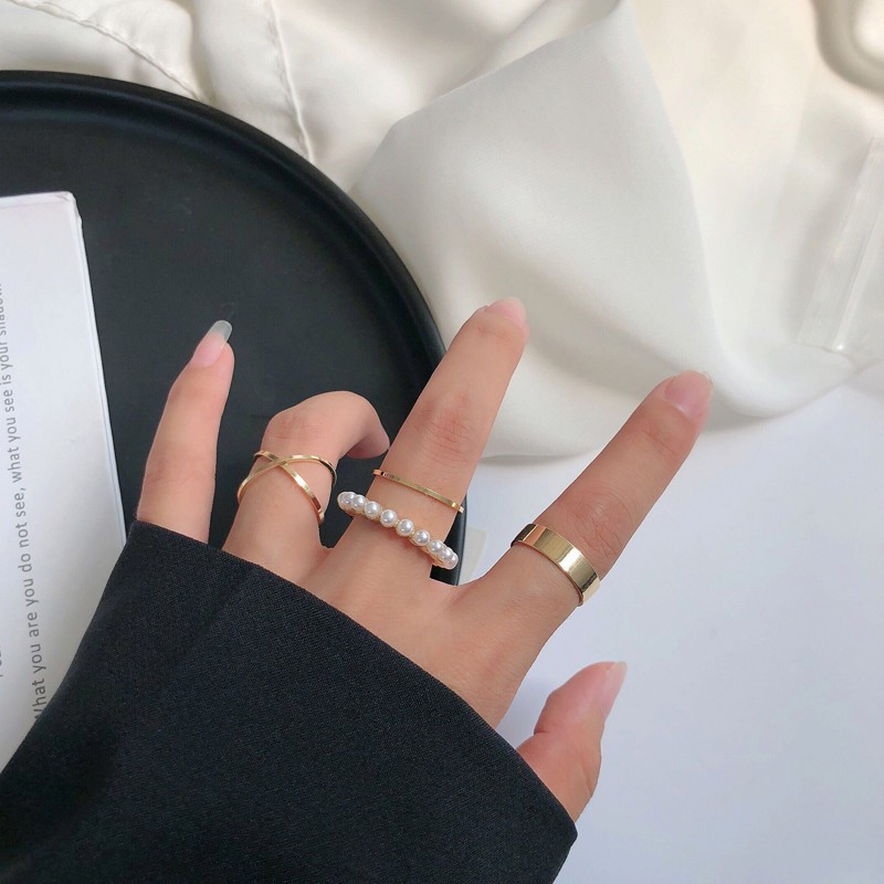 Four-piece Geometric Ring Accessories Temperament  Personality Korean Fashion Simple