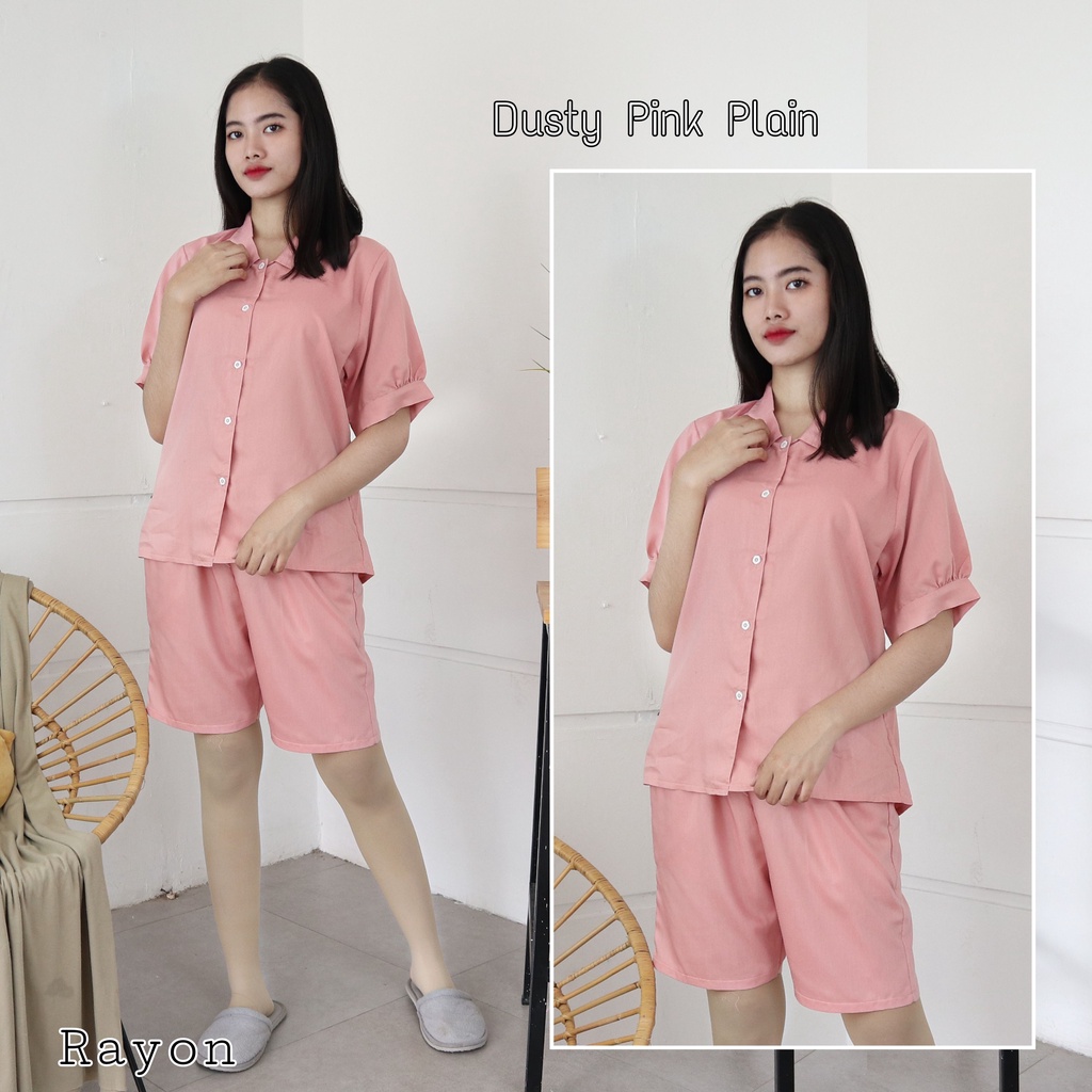 IZANY Piyama Dewasa Hotpant Lengan Balon / HP / Set Celana Pendek Dewasa banyak varian RAYON-DUSTY PINK RA