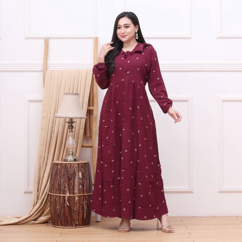 MIDI DRESS MOTIF GG DASTER BAHAN RAYON PREMIUM DASTER KEKINIAN DASTER BUSUI DRESS KOREAN STYLE DASTE