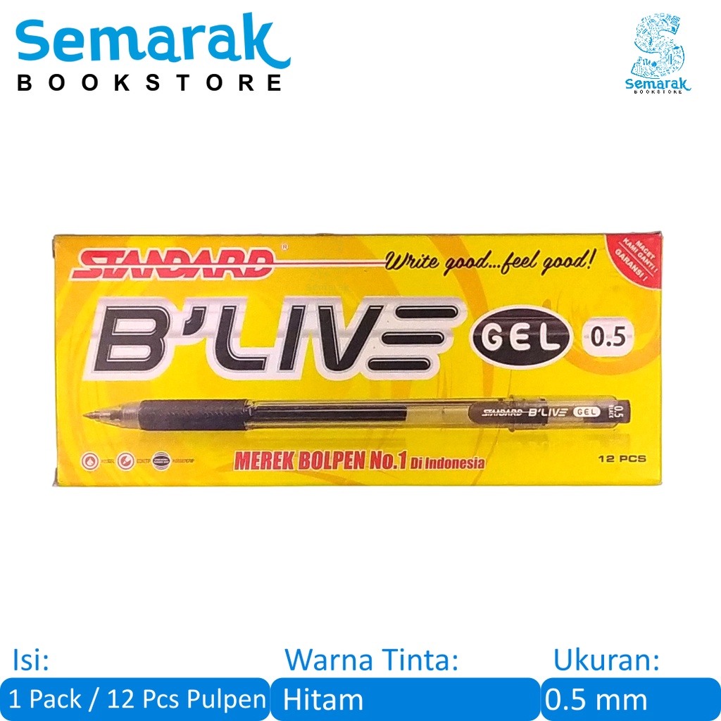 

Standard BLive Gel Pulpen Jel 0.5 - Hitam [1 Pack / 12 Pcs]