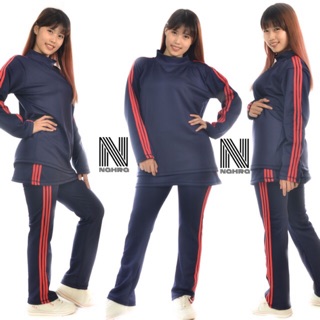  Baju  senam  Rok premium Scuba Navy lis merah  set senam  